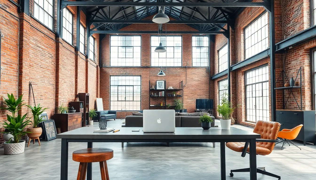 industrial-style workspace with exposed brick and natural light.
