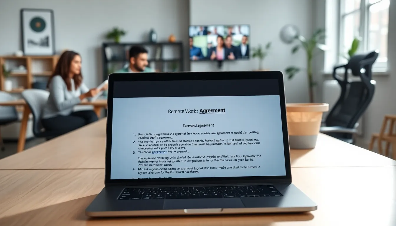 diverse professionals discussing a remote work agreement in a home office.