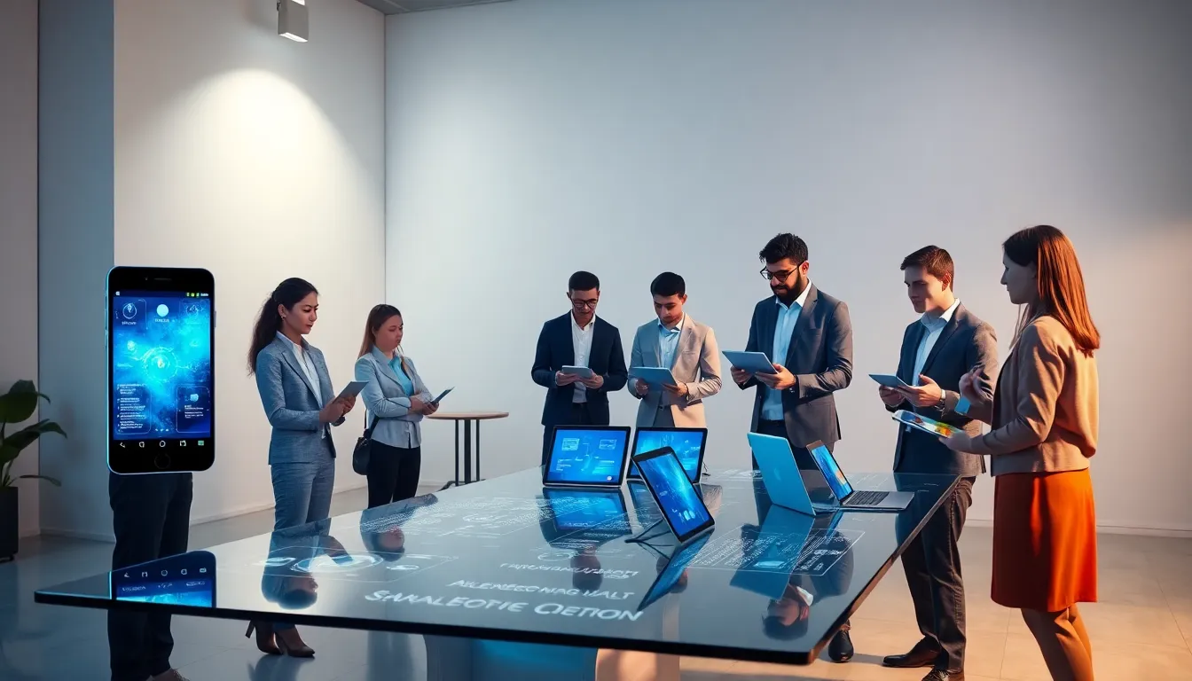 professionals discussing digital evolution in a modern office.